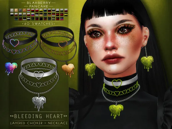 Alpha Blahberry Pancake Bleeding Heart Layered Choker Necklace - The Sims 4 Custom Content