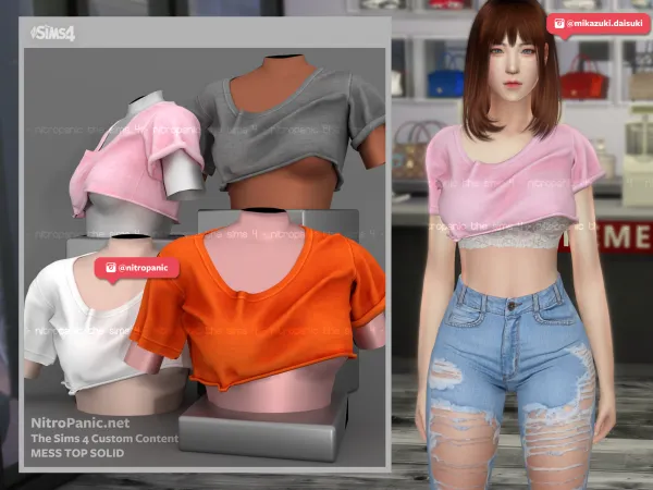 Alpha Mess Top Solid - The Sims 4 Custom Content