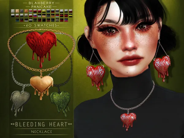Alpha Blahberry Pancake Bleeding Heart Necklace - The Sims 4 Custom Content