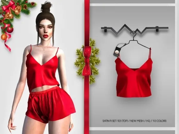 Alpha busra tr's Satin PJ SET 103 (TOP) BD389 by busratr - The Sims 4 Custom Content