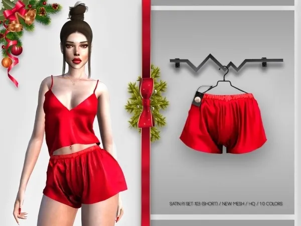 Alpha busra tr's Satin PJ SET 103 (SHORT) BD390 by busratr - The Sims 4 Custom Content