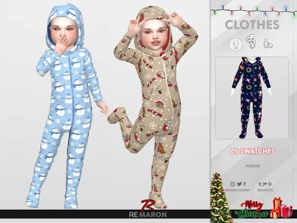 Maxis Match remaron's Christmas PJ Jumpsuits for Toddler 01 - The Sims 4 Custom Content