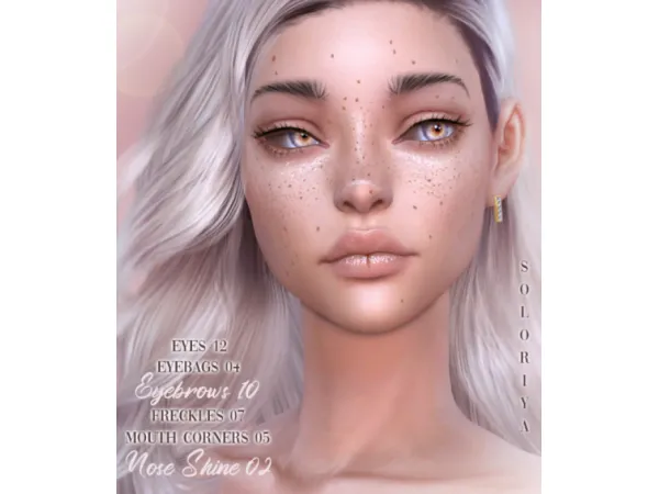 Alpha Eyebags 04 eyebrows 10 eyes 12 freckles 07 mouth corners 05 nose shine 02 Sims 4 by soloriya - The Sims 4 Custom Content