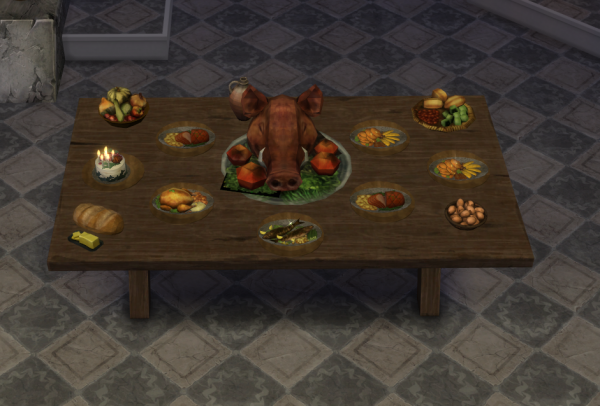 Alpha Winterfest buffet tables by simsfinds - The Sims 4 Custom Content