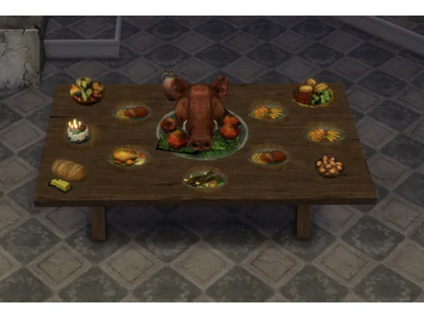 Alpha Winterfest buffet tables by Medieval Sim Tailor - The Sims 4 Custom Content