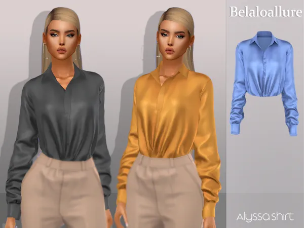 Alpha Silk satin tucked in shirt belaloallure - The Sims 4 Custom Content