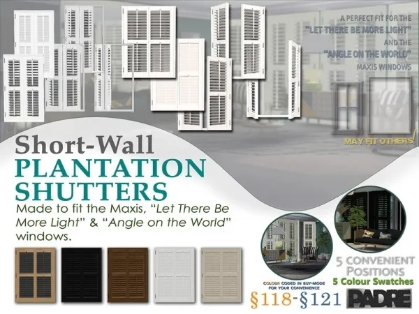 Alpha Padre Short Wall Plantation Shutters - The Sims 4 Custom Content