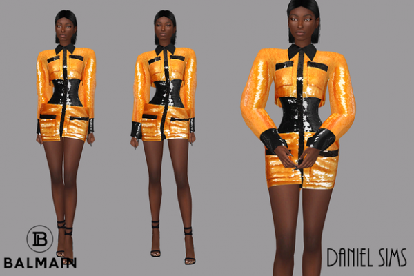 Alpha Balmain ss20 sequined dress by simsfinds - The Sims 4 Custom Content