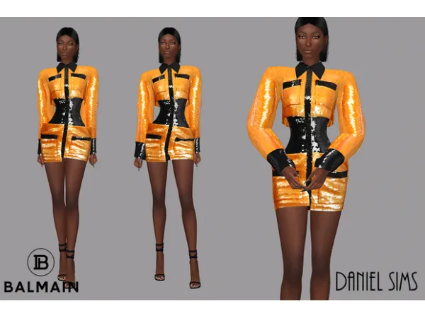 Alpha Balmain ss20 sequined dress by Daniel Sims - The Sims 4 Custom Content