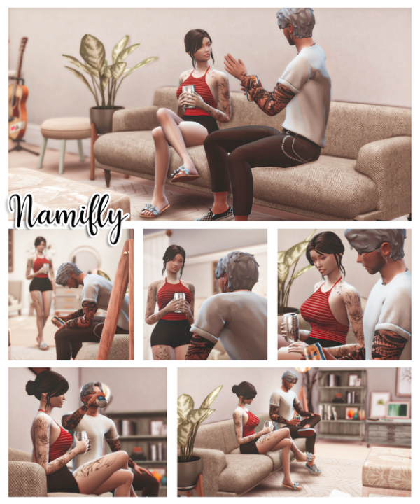 Alpha [Namifly] Beer and sofa Posepack by simsfinds - The Sims 4 Custom Content