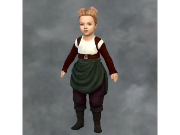 Alpha TSM Commoner Leather Sleeves Gathered Skirt for little girls - The Sims 4 Custom Content