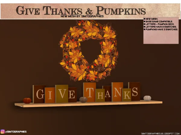 Alpha Give Thanks Letters Deco Pumpkins by simtographies - The Sims 4 Custom Content