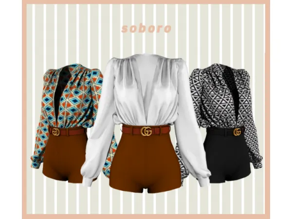 SOBORO Shirring BL Gucci Belt Two Piece
