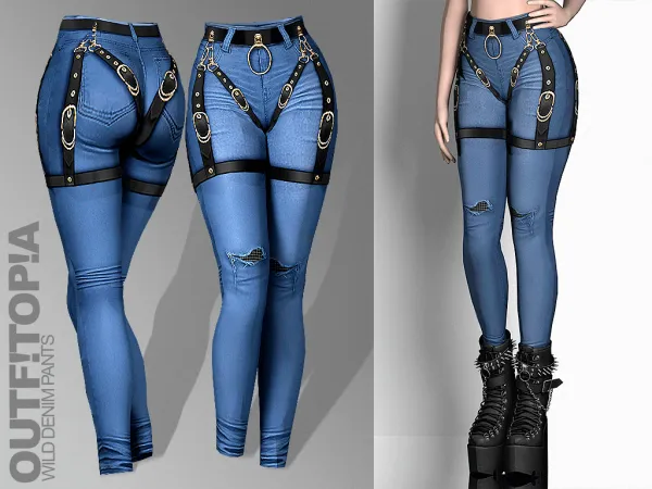Alpha outfitopia wild denim pants - The Sims 4 Custom Content