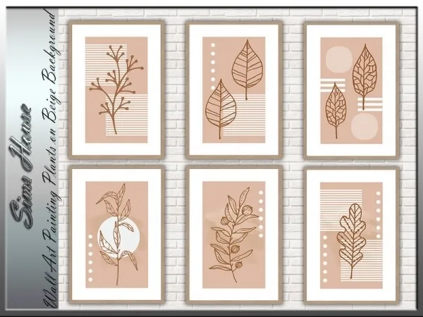 Alpha Sims House's Wall Art Painting Plants on Beige Background - The Sims 4 Custom Content