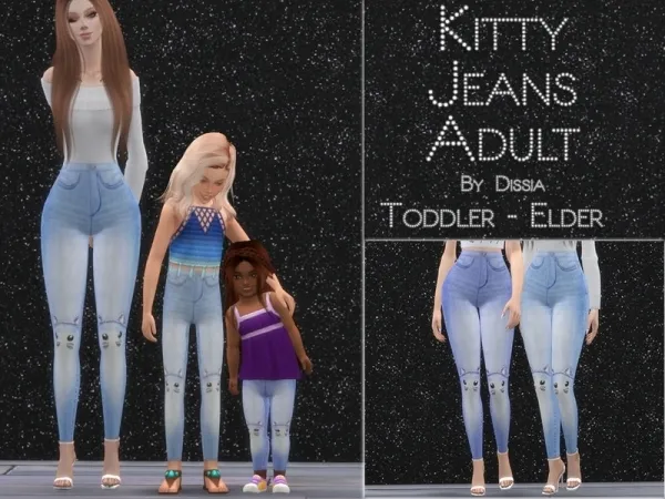 Maxis Match Dissia's Kitty Jeans Adult by thesimsresource - The Sims 4 Custom Content
