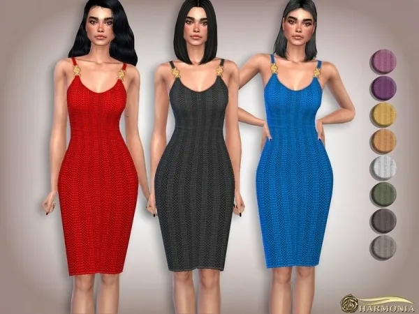Maxis Match Harmonia's Golden Accent Knit Dress - The Sims 4 Custom Content