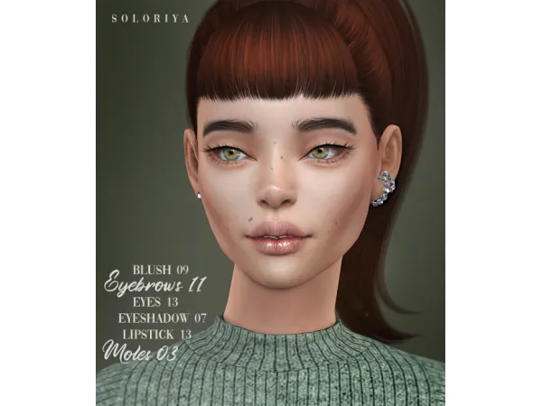 Alpha Blush 09 eyebrows 11 eyes 13 eyeshadow 07 lipstick 13 moles 03 Sims 4 by soloriya - The Sims 4 Custom Content