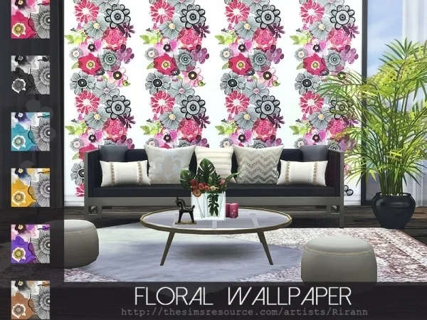 Maxis Match Rirann's Floral Wallpaper - The Sims 4 Custom Content
