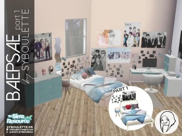 Maxis Match Syboubou's Baepsae set Kpop bedroom (part 1) by thesimsresource - The Sims 4 Custom Content