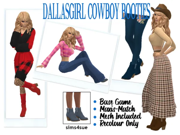 Maxis Match DALLASGIRLS COWBOY BOOTIES - The Sims 4 Custom Content