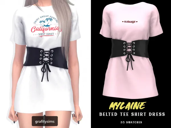 Mix Mylaine Belted Tee Shirt Dress - The Sims 4 Custom Content