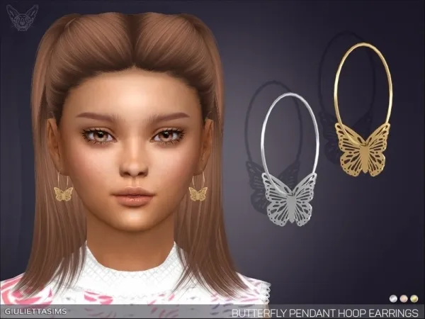 Alpha feyona's Butterfly Pendant Hoop Earrings For Kids - The Sims 4 Custom Content