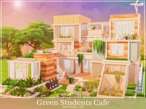 Alpha Mini Simmer's Green Student Cafe - The Sims 4 Custom Content