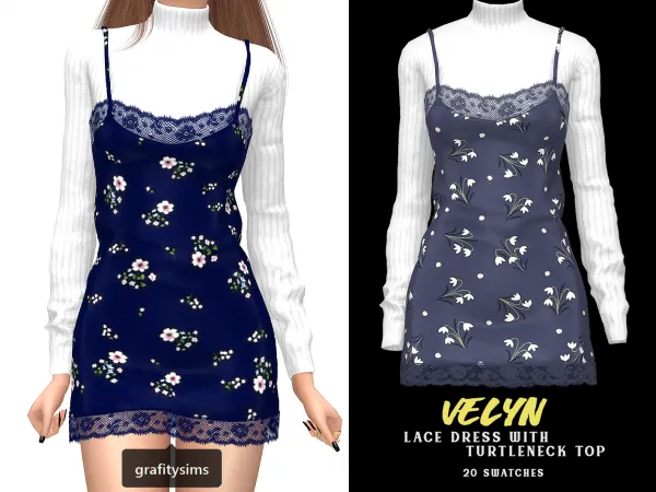 Mix Velyn Lace Dress with Turtleneck Top - The Sims 4 Custom Content