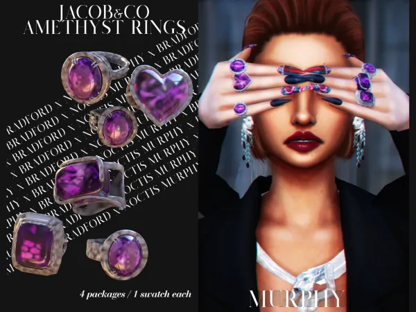 Alpha Jacob Co Amethyst Rings by bradford - The Sims 4 Custom Content