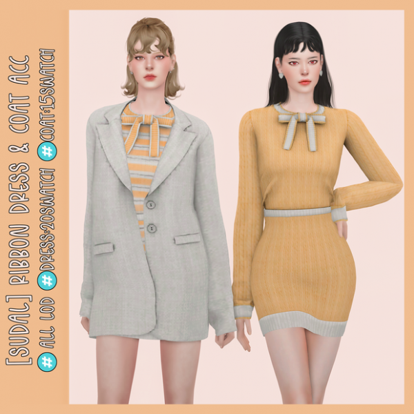 Alpha [sudal] Ribbon dress Coat Acc sims by simsfinds - The Sims 4 Custom Content