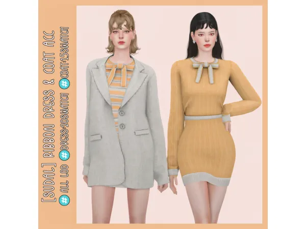 Alpha [sudal] Ribbon dress Coat Acc sims by sudal - The Sims 4 Custom Content