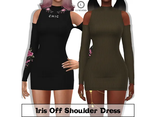 Alpha Iris Off Shoulder Dress by lumysims - The Sims 4 Custom Content