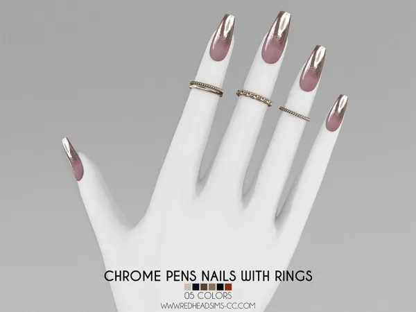 Alpha CHROME PENS NAILS WITH RINGS - The Sims 4 Custom Content