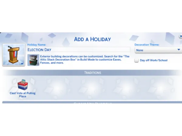 Alpha New Holiday Tradition Voting - The Sims 4 Custom Content