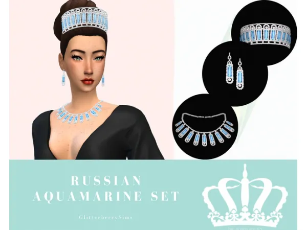 Alpha Russian Aquamarine Set by Glitterberry Sims - The Sims 4 Custom Content