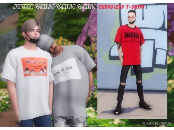 Maxis Match Recolor PATTERN Gorilla Gorilla Gorilla Oversized T Shirt by helgatisha - The Sims 4 Custom Content