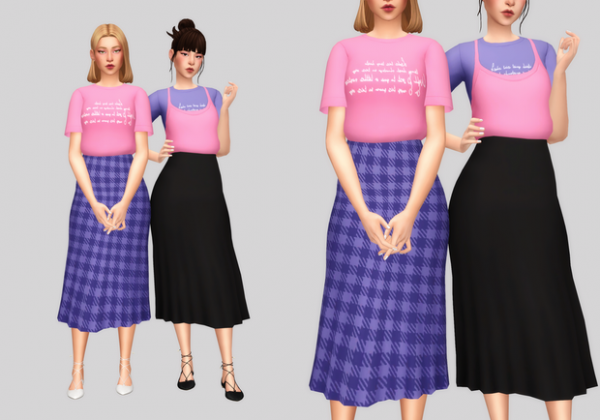 Maxis Match check long skirt by simsfinds - The Sims 4 Custom Content