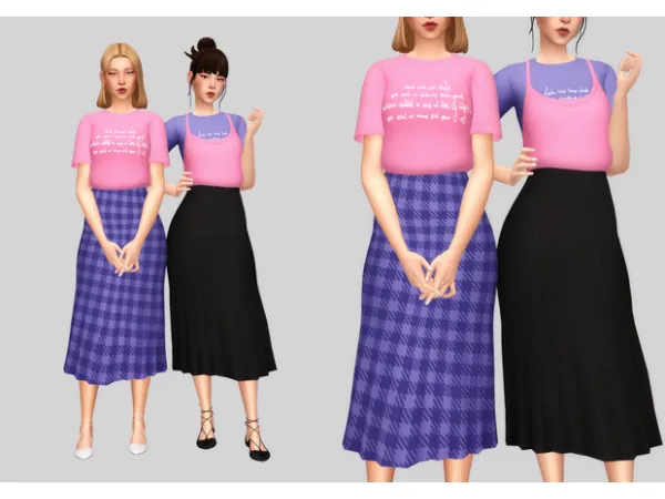 Maxis Match check long skirt by casteru - The Sims 4 Custom Content