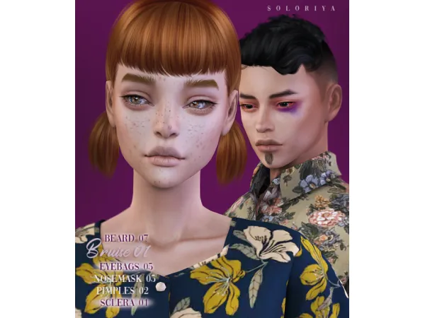 Alpha Beard 07 bruise 01 eyebags 05 nosemask 05 pimples 02 sclera 01 by soloriya - The Sims 4 Custom Content