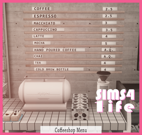 Maxis Match Coffee shop Menu by simsfinds - The Sims 4 Custom Content