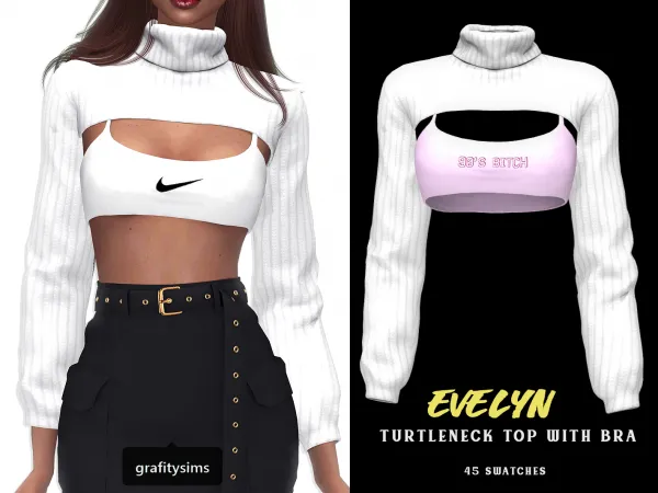 Alpha Evelyn Turtleneck Top with Bra - The Sims 4 Custom Content