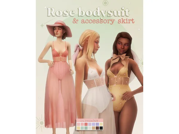Maxis Match Rose bodysuit sheer accessory skirt by Miiko - The Sims 4 Custom Content