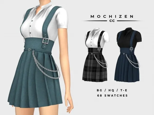 Maxis Match Mochizen Suspenders Dress Belted Vers - The Sims 4 Custom Content
