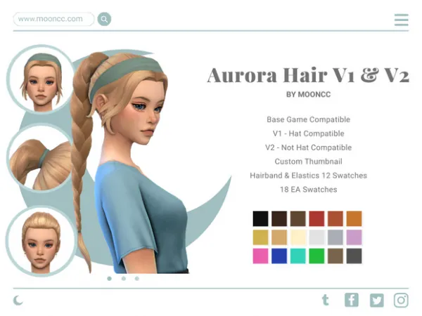 Maxis Match Aurora Hair V1 V2 by Moon CC - The Sims 4 Custom Content