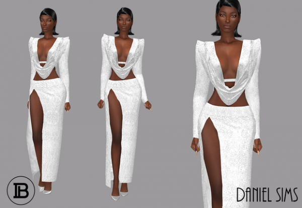 Alpha Balmain Draped Embroidered outfit ss21 by simsfinds - The Sims 4 Custom Content