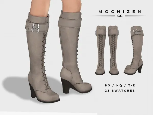 Maxis Match Mochizen Leather Knee High Boots Belt Vers - The Sims 4 Custom Content