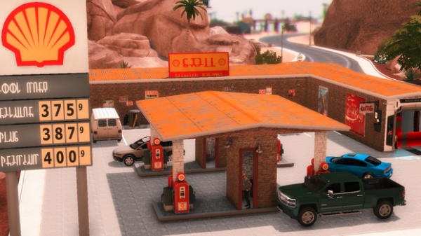 Maxis Match Simoco Gas Station and Car Wash by simsfinds - The Sims 4 Custom Content