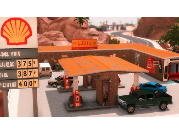 Maxis Match Simoco Gas Station and Car Wash by Bean's builds - The Sims 4 Custom Content