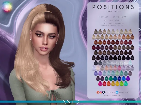 Alpha Positions Hairstyle without fringe by antosims - The Sims 4 Custom Content